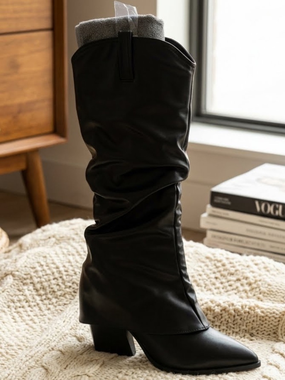 Black Slouchy Mid-Calf Women's Boots